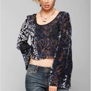 Purple and Black Velvet Bell Sleeve Top